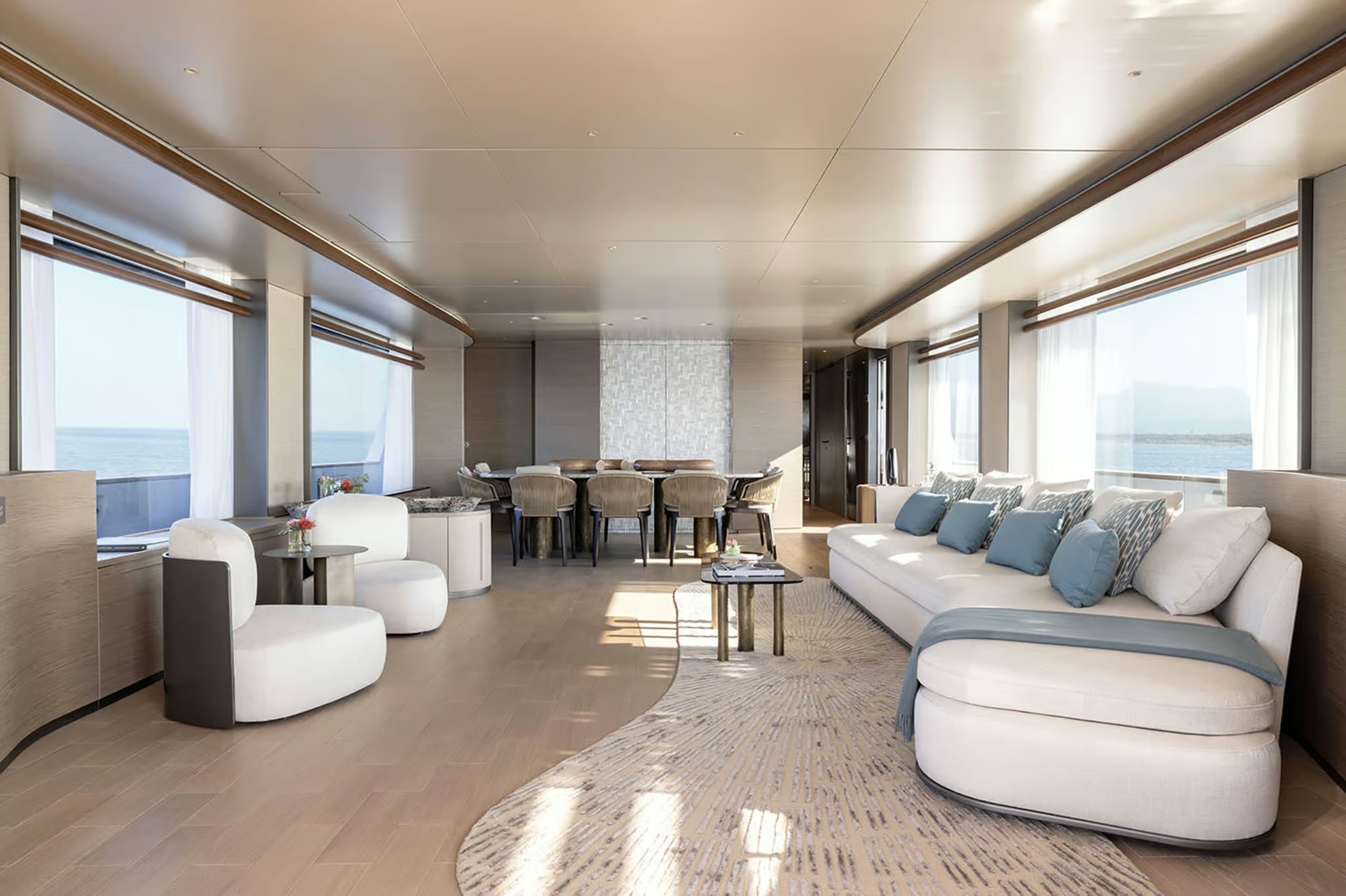 Azimut Magellano 30M, salon met eethoek