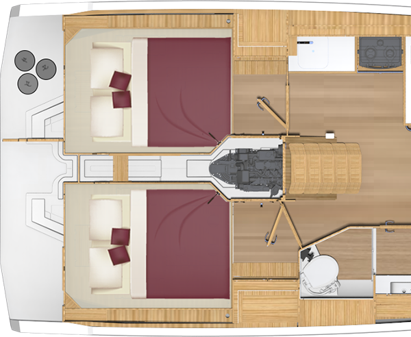 Bavaria C38, plattegrond boot met slaapkamers