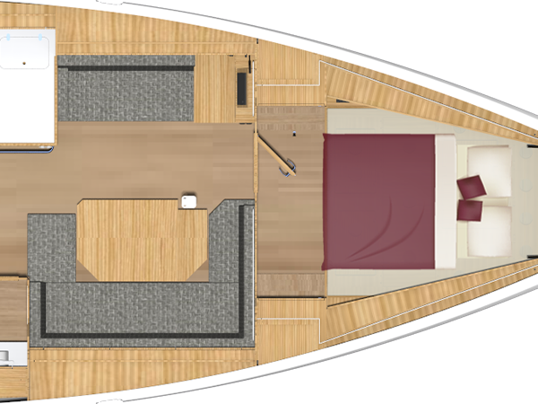 Bavaria C38, plattegrond slaapkamer met bed