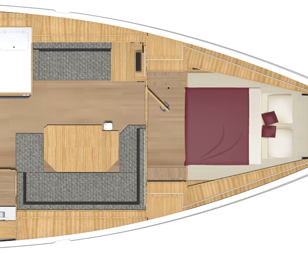 Bavaria C38, plattegrond slaapkamer met bed
