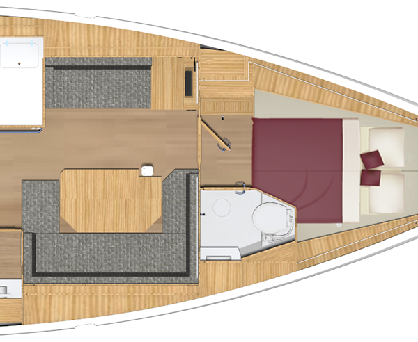 Bavaria C38, plattegrond van boot interieur