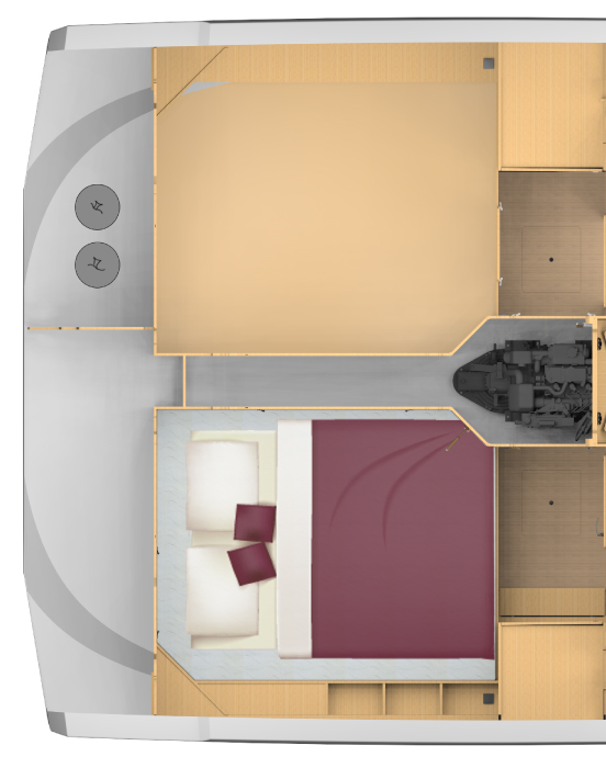 Bavaria C42, plattegrond slaapkajuit met bed