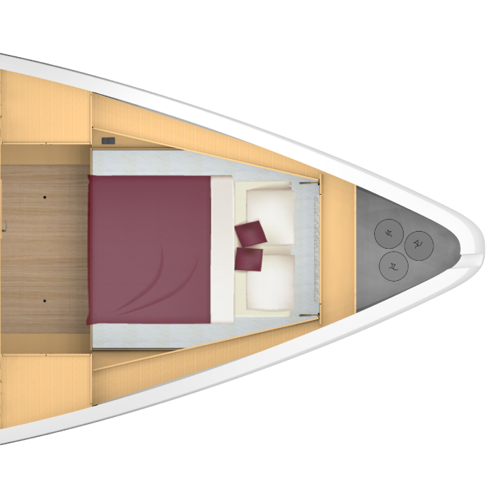 Bavaria C42, plattegrond slaapkamer met bed