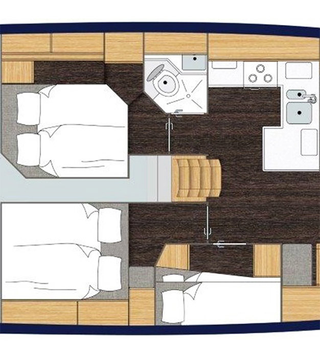 Bavaria C50, plattegrond indeling boot met slaapkamers