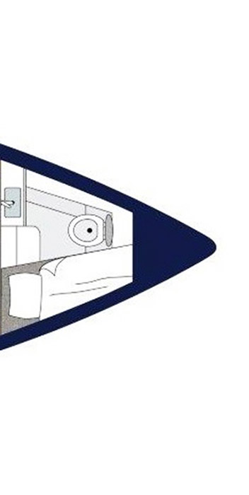 Bavaria C50, plattegrond kajuit met toilet