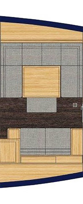 Bavaria C50, plattegrond salon met zitbanken