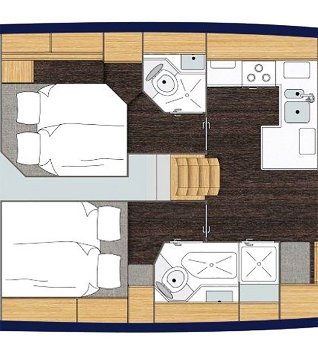 Bavaria C50, plattegrond van boot indeling