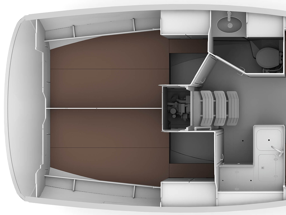 Bavaria CRUISER 34, plattegrond boot met slaapkajuit
