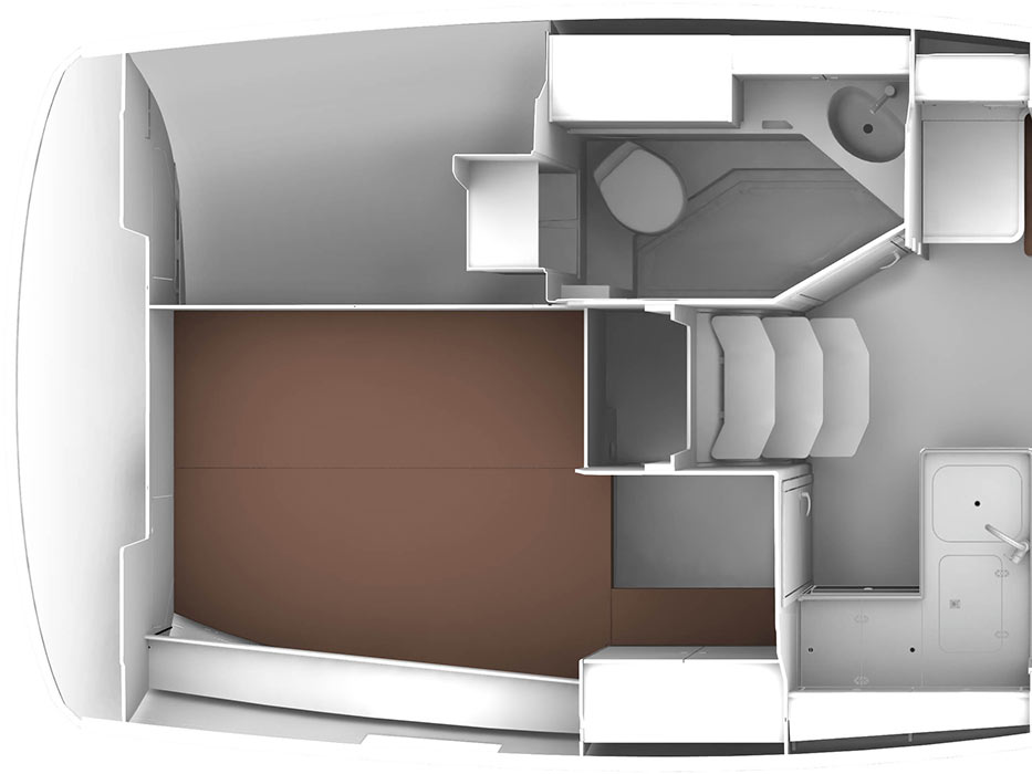 Bavaria CRUISER 34, plattegrond indeling boot met bed