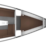 Bavaria CRUISER 34, plattegrond kajuit met zitbanken
