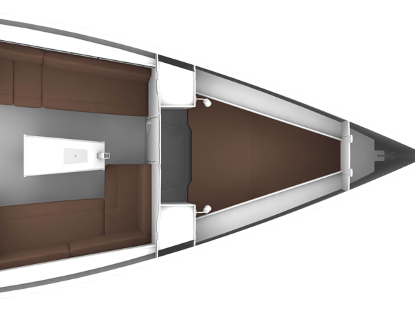 Bavaria CRUISER 34, plattegrond kajuit met zitbanken