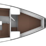 Bavaria CRUISER 37, plattegrond cabine met zitbanken