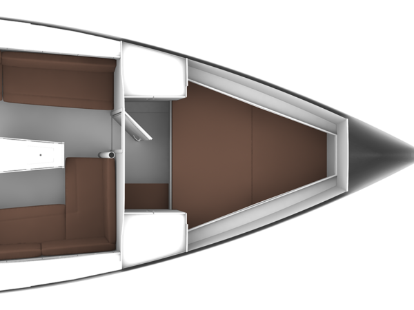 Bavaria CRUISER 37, plattegrond cabine met zitbanken