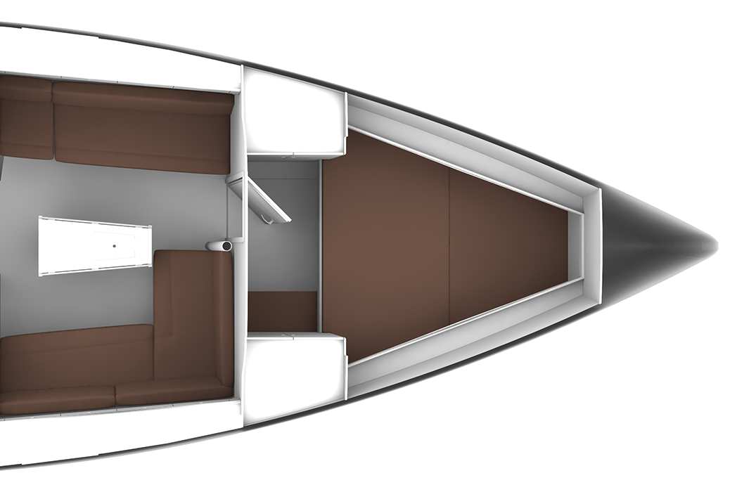 Bavaria CRUISER 37, plattegrond cabine met zitbanken