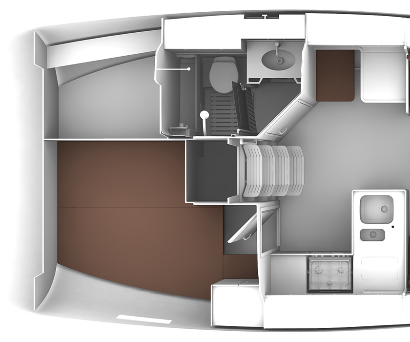 Bavaria CRUISER 37, plattegrond indeling boot met badkamer