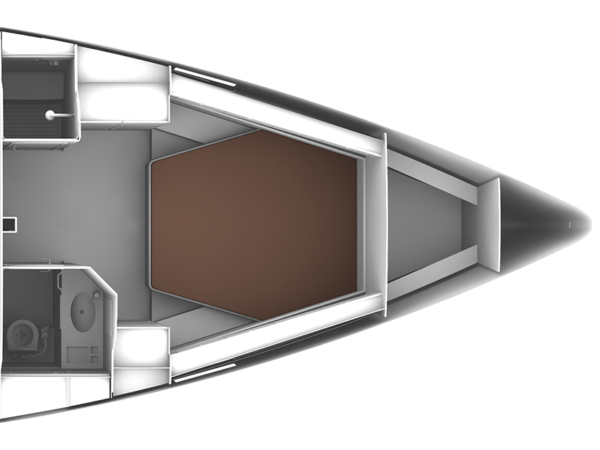 Bavaria CRUISER 46, plattegrond voorcabine met bed