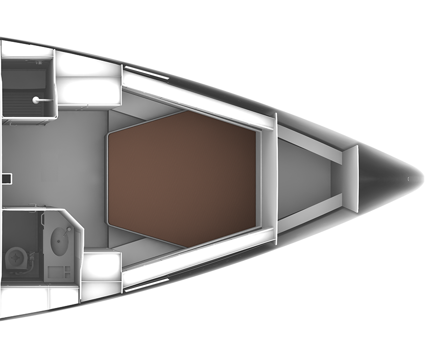 Bavaria CRUISER 46, plattegrond voorcabine met bed