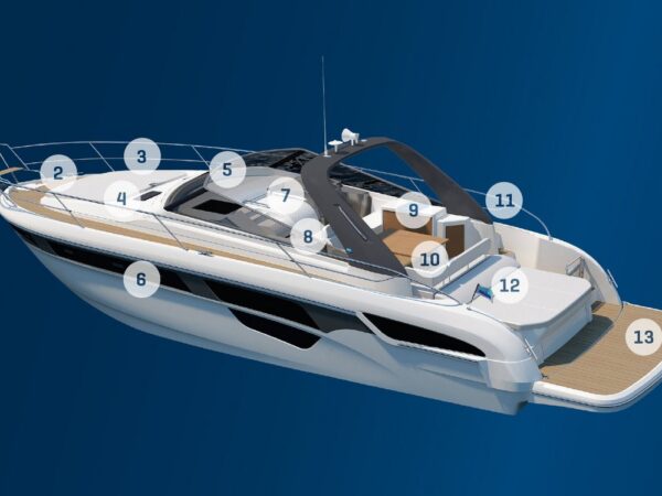 Bavaria S45, boot met genummerde onderdelen diagram