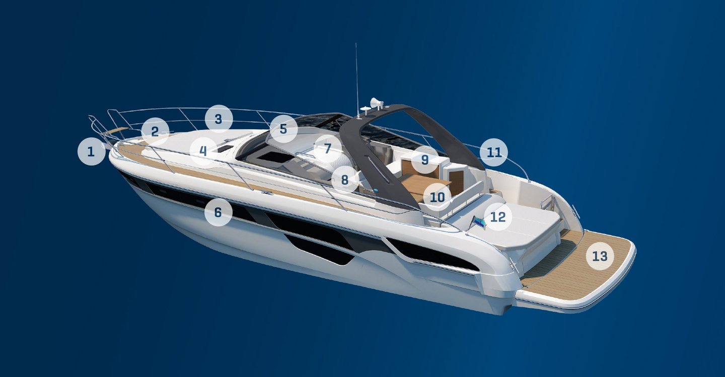 Bavaria S45, boot met genummerde onderdelen diagram