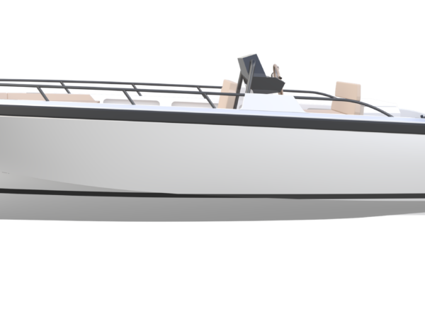 JR Yachts X8, boot zijaanzicht witte romp