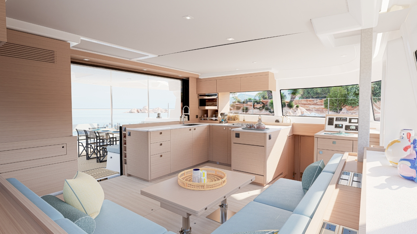 Lagoon 47, keuken en lounge op boot