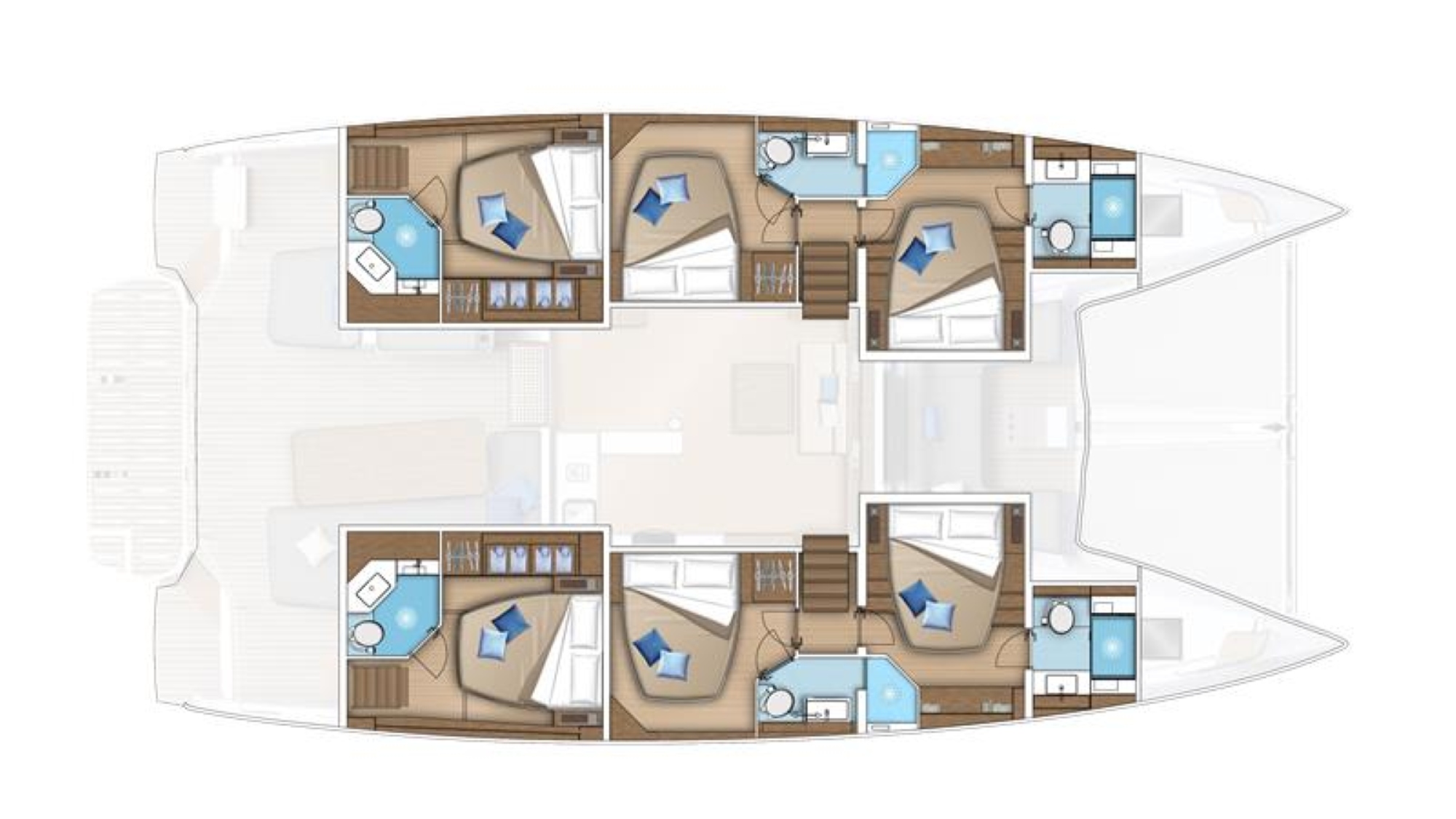 Lagoon 55 Millenium, plattegrond met slaapkamers en badkamers