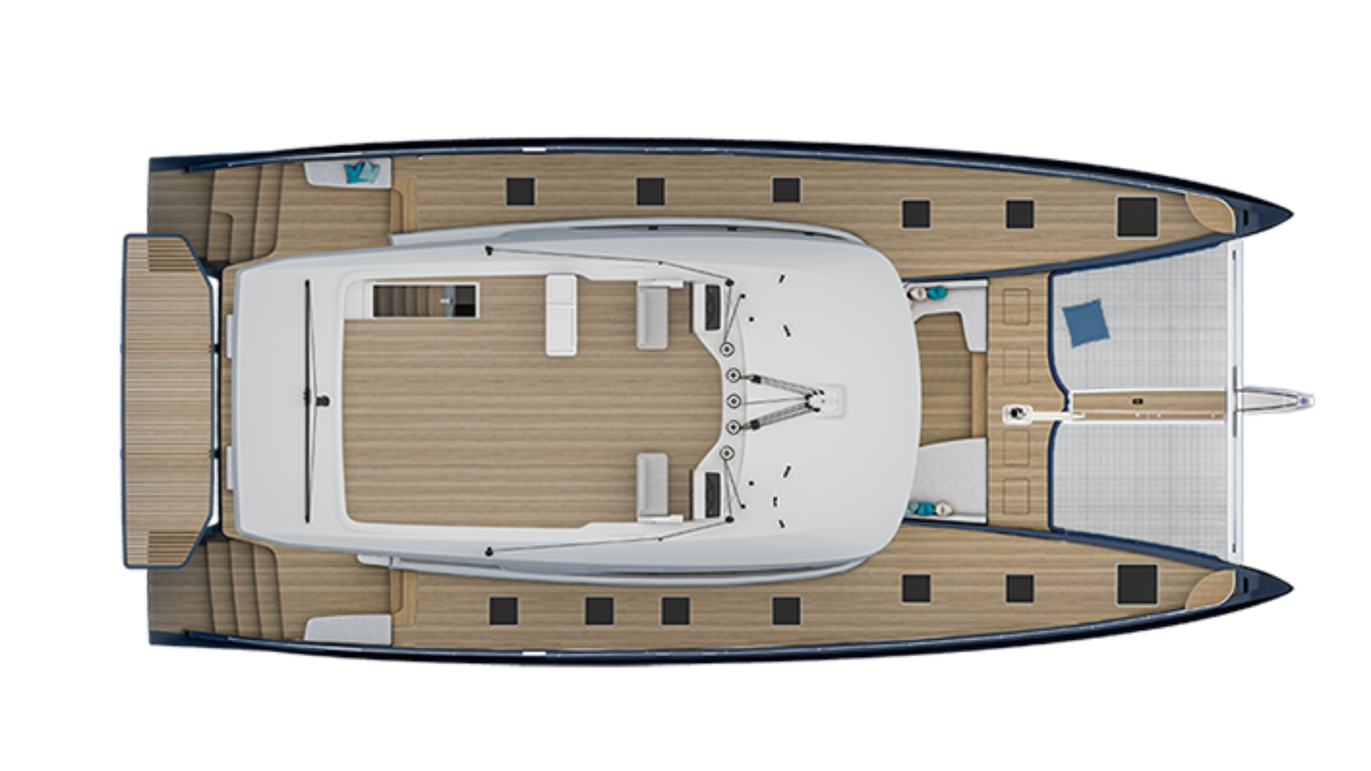 Lagoon Eighty 2, plattegrond catamaran dek van bovenaf