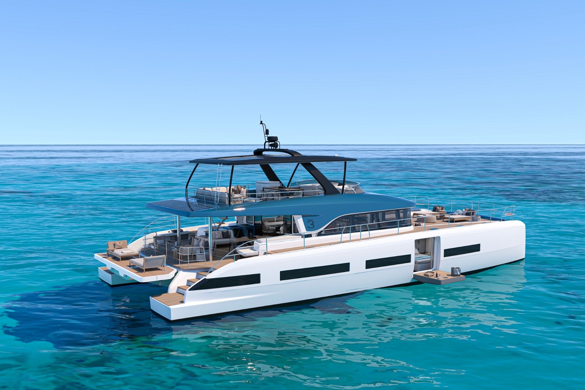 Lagoon Eighty 3, catamaran drijvend op zee