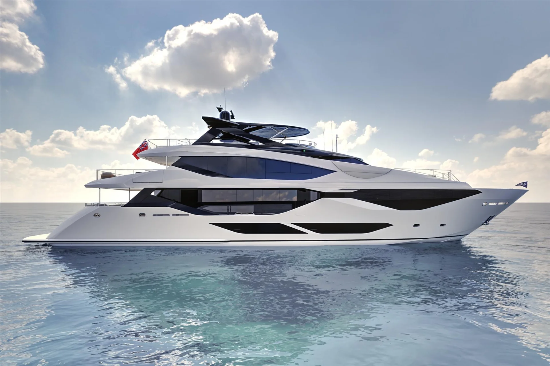Sunseeker 134 Superyacht, luxe jacht drijvend op zee