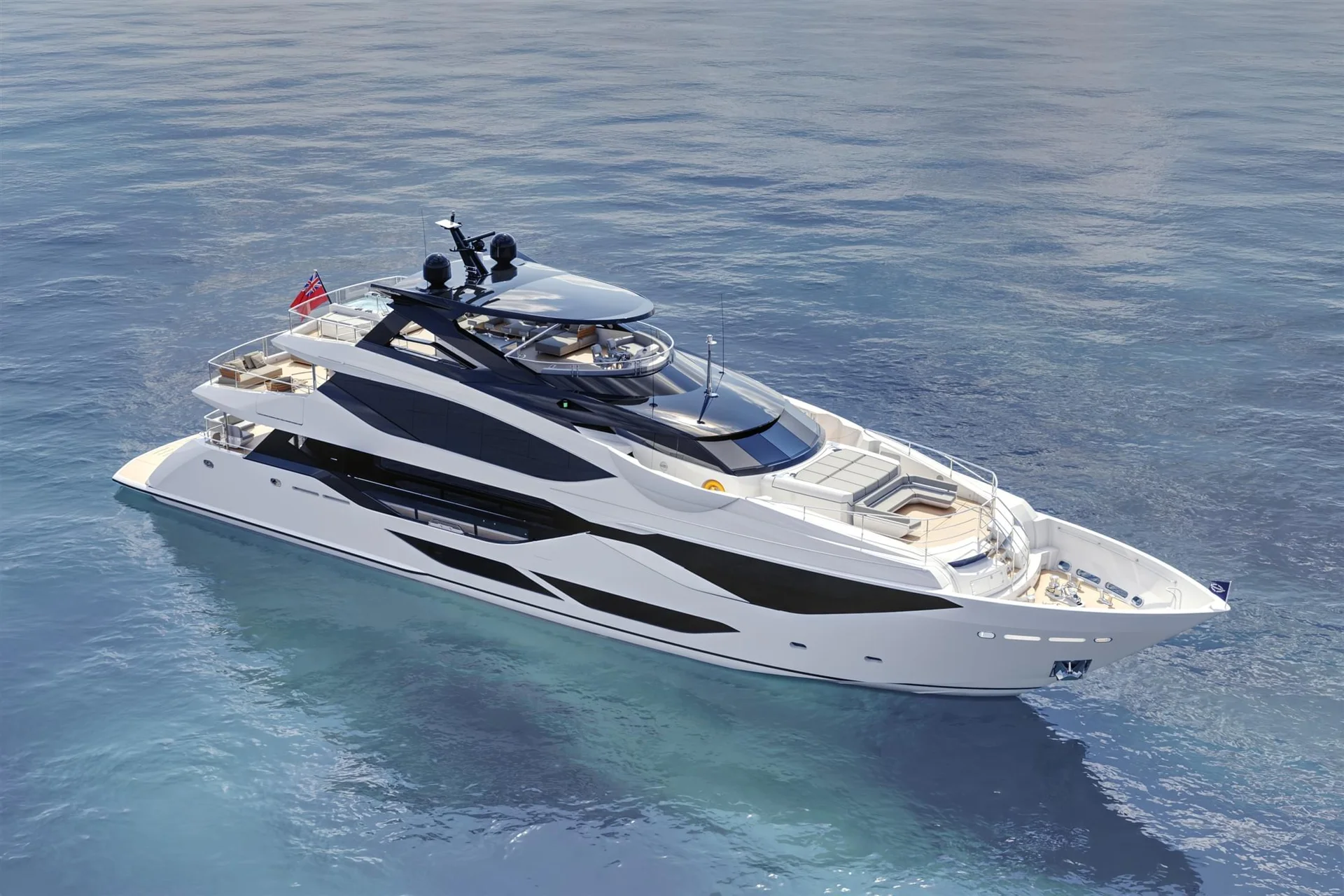 Sunseeker 134 Superyacht, luxe jacht varend op zee