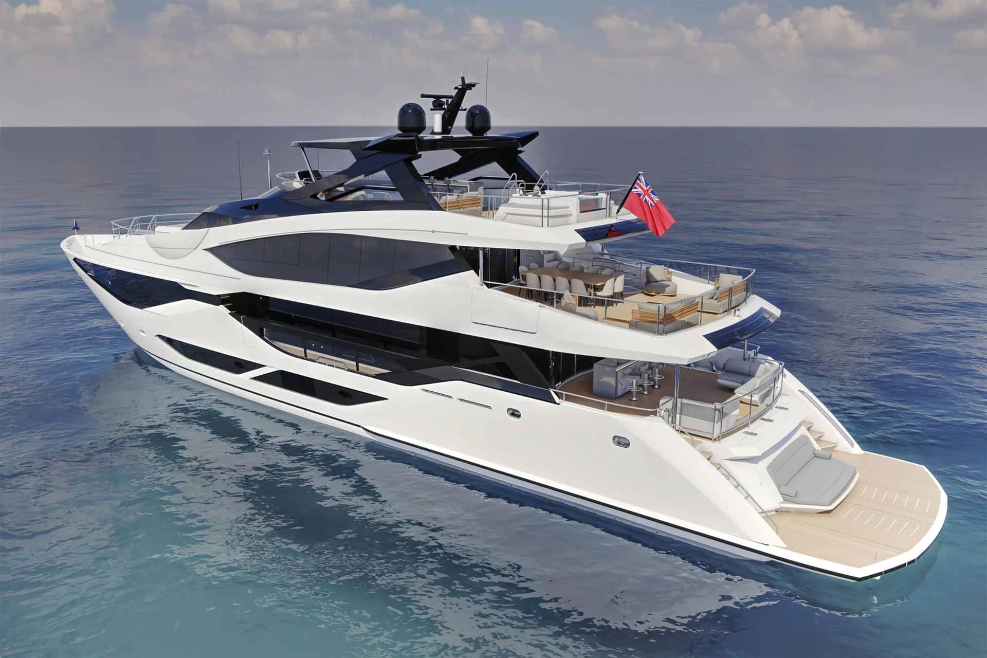 Sunseeker 134 Superyacht, luxe jacht varend op zee