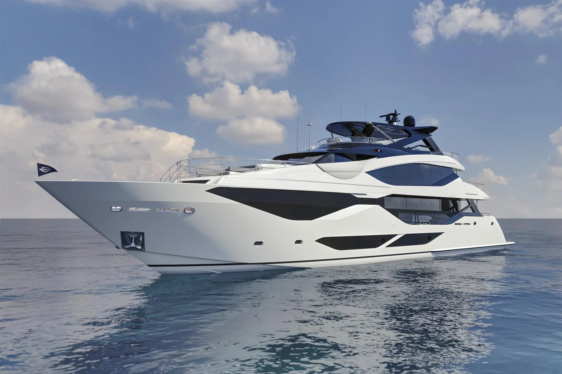 Sunseeker 134 Superyacht, witte motorjacht vaart op zee
