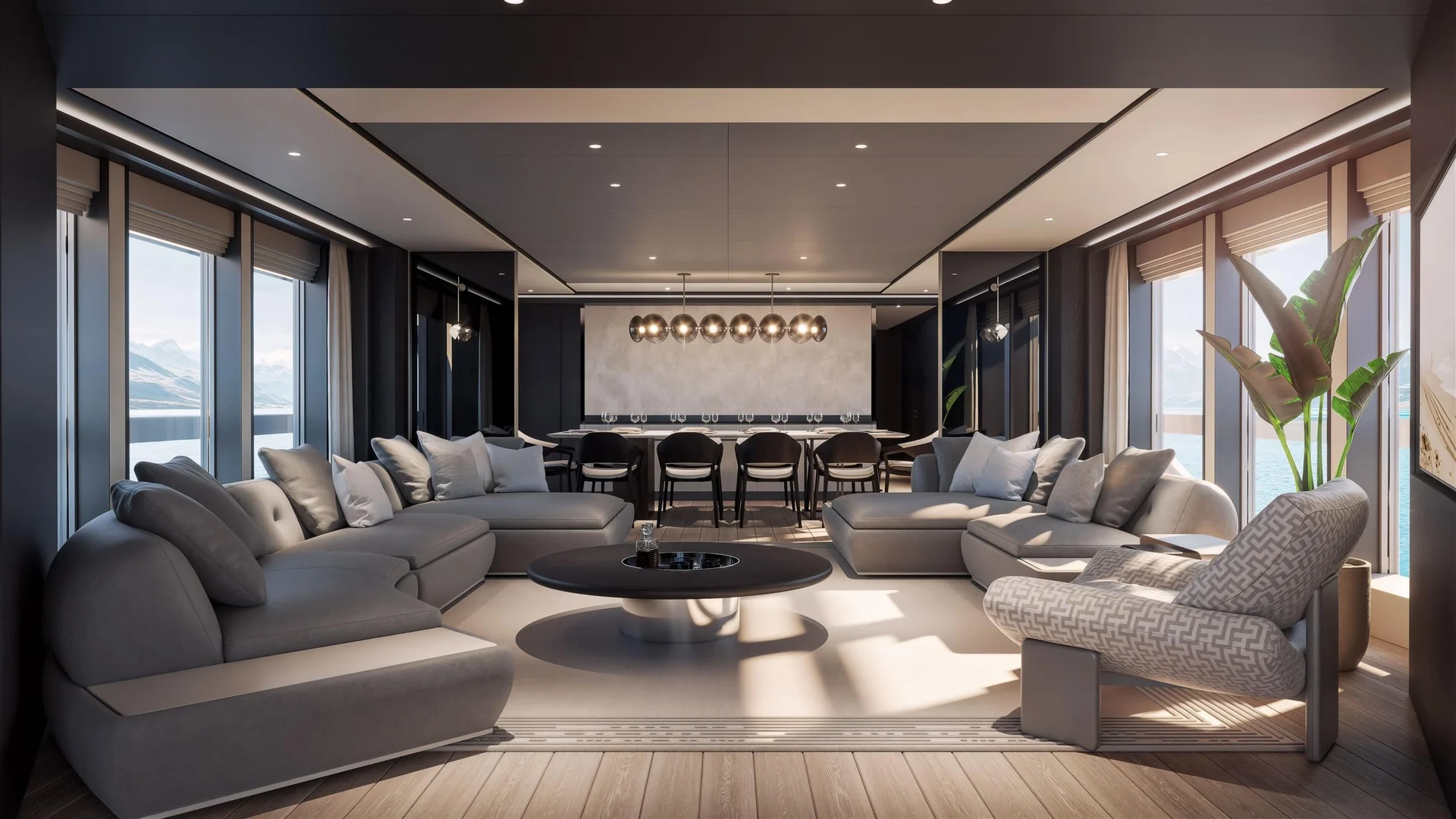Sunseeker 134 Superyacht, luxe lounge met zithoek