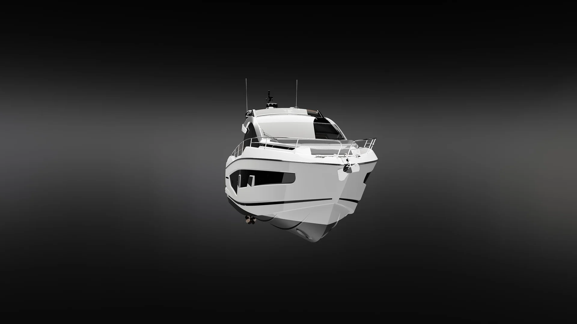 Sunseeker 65 Sport Yacht, boot bow vooraanzicht op zwarte achtergrond