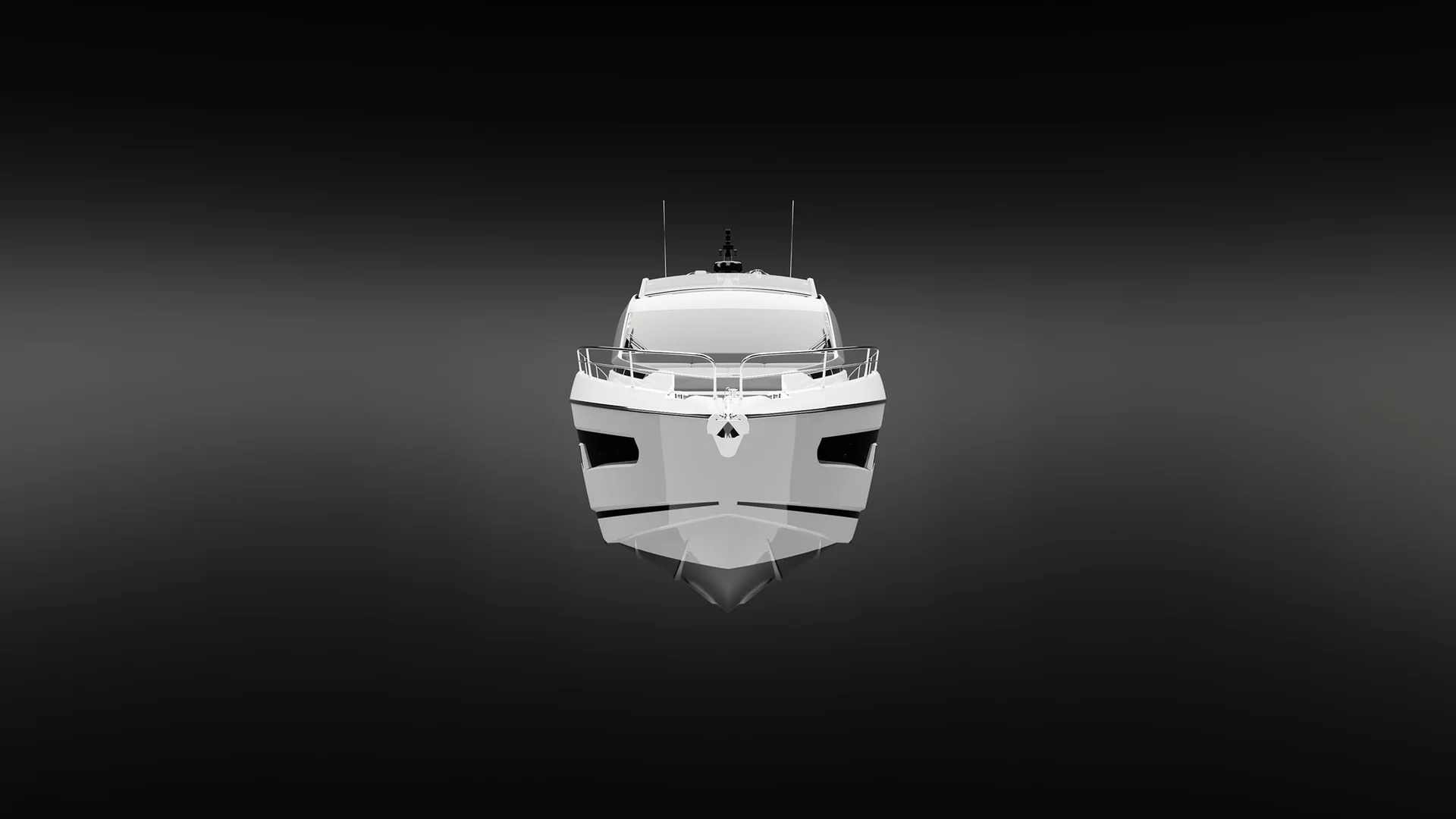 Sunseeker 65 Sport Yacht, boot voorzijde op zwarte achtergrond