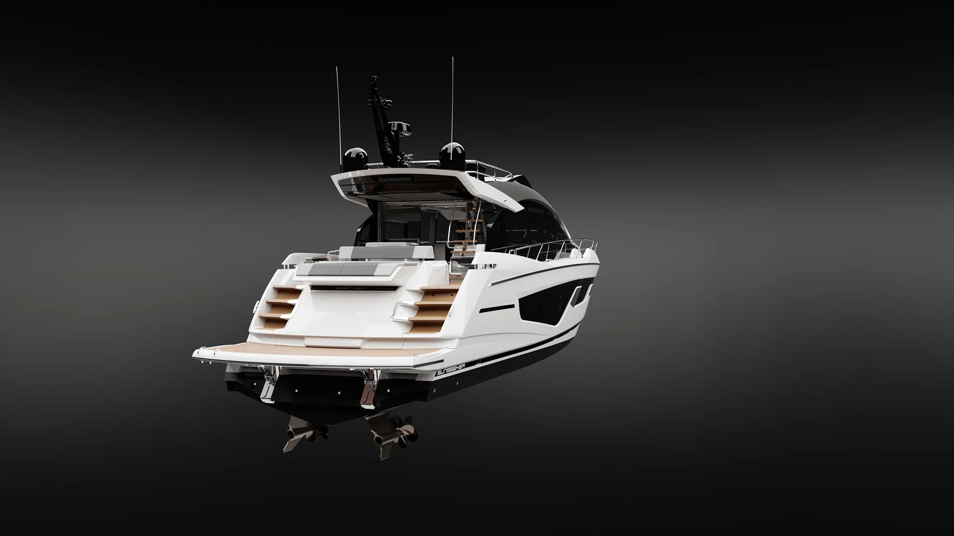 Sunseeker 65 Sport Yacht, jacht op zwarte achtergrond
