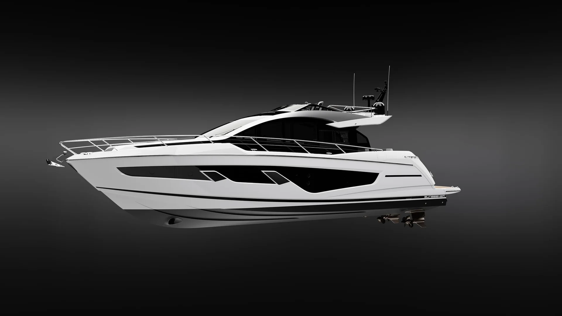 Sunseeker 65 Sport Yacht, jacht op zwarte achtergrond