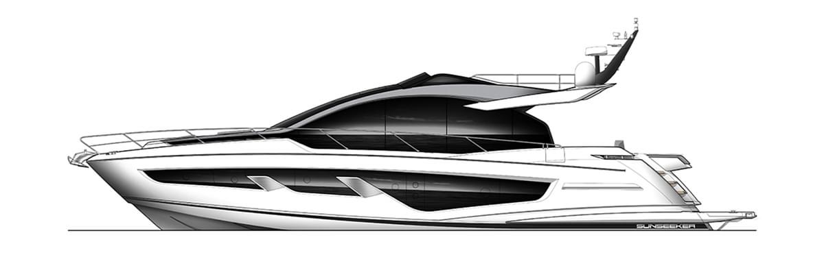 Sunseeker 65 Sport Yacht, technische schets zijaanzicht jacht