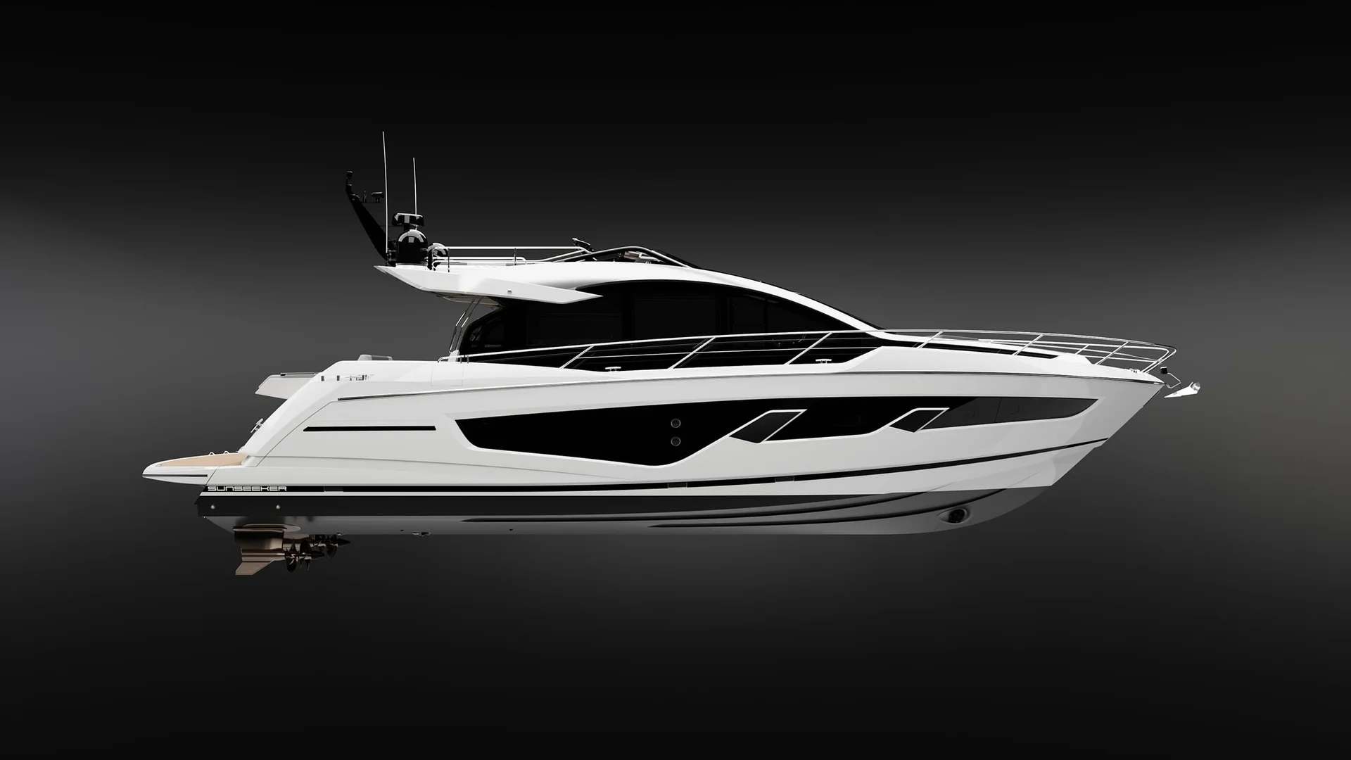 Sunseeker 65 Sport Yacht, witte jacht zijaanzicht studio