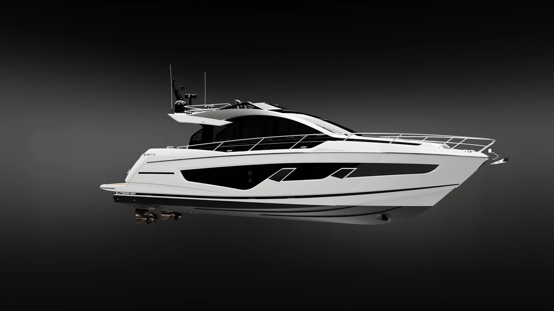 Sunseeker 65 Sport Yacht, witte jacht zijaanzicht studio