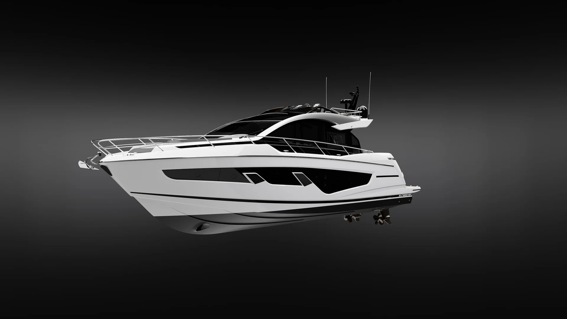 Sunseeker 65 Sport Yacht, witte jacht zijaanzicht studio