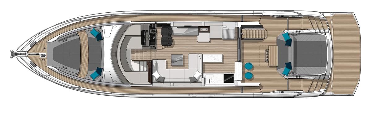 Sunseeker 65 Sport Yacht, plattegrond boot met indeling
