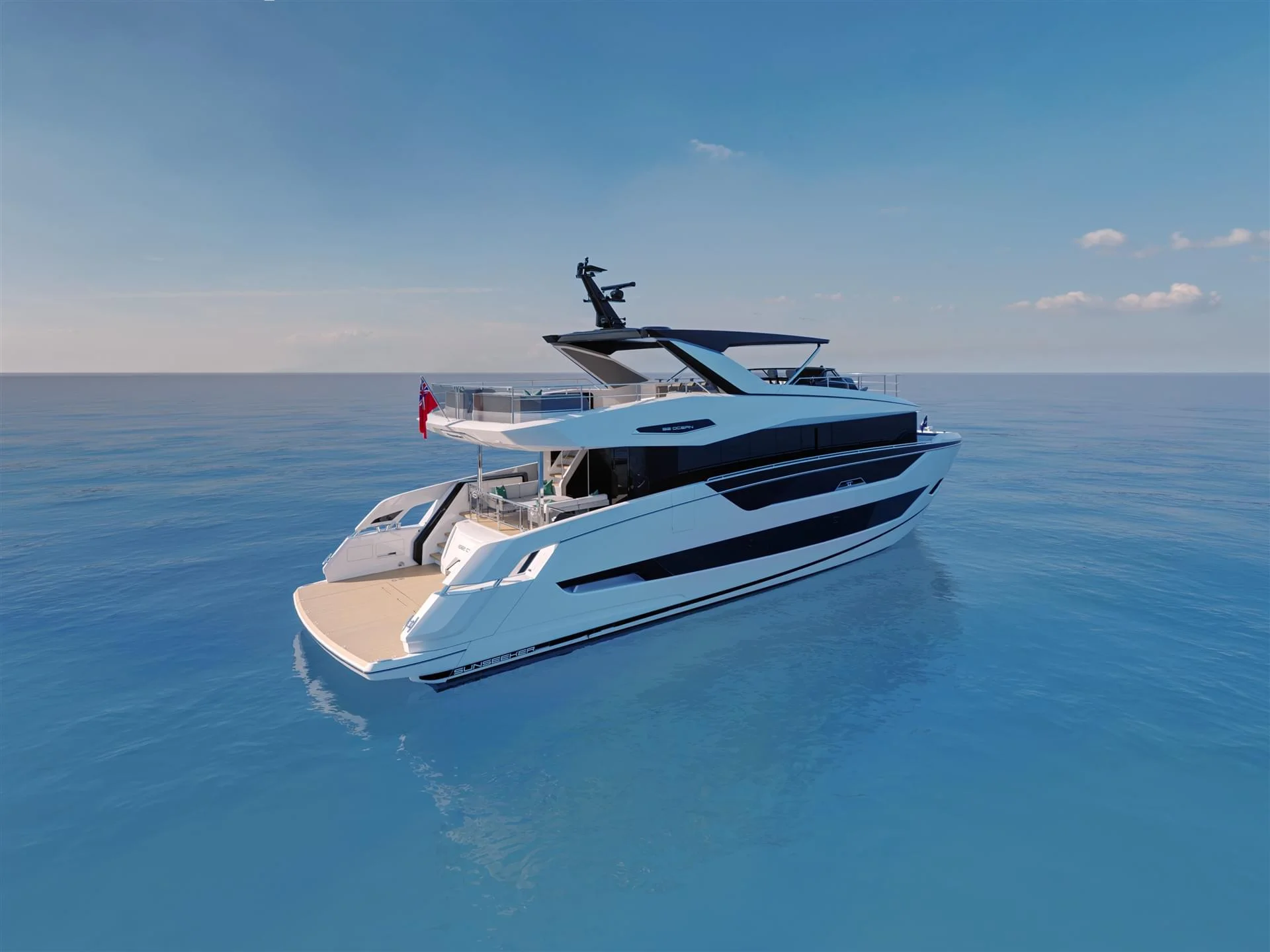 Sunseeker 82 Ocean, luxe jacht drijvend op zee