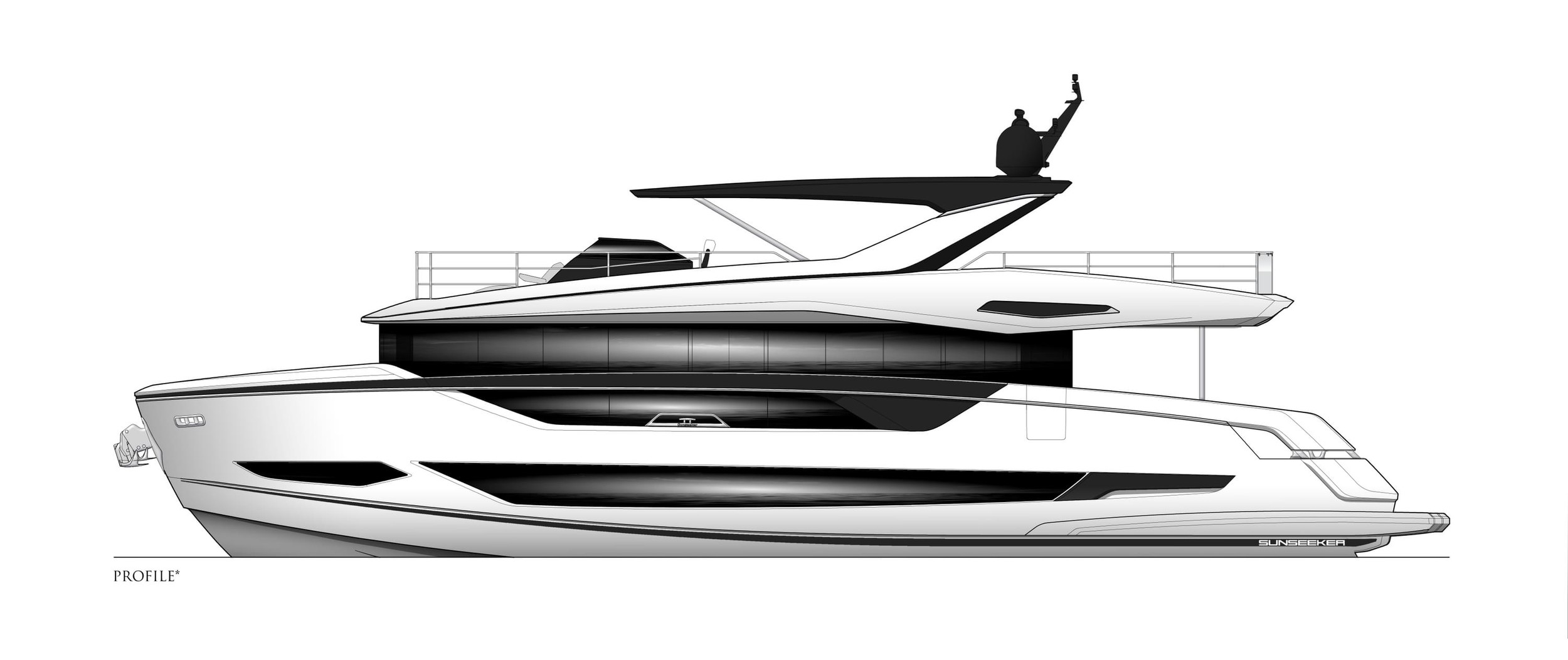 Sunseeker 82 Ocean, technische tekening boot zijaanzicht