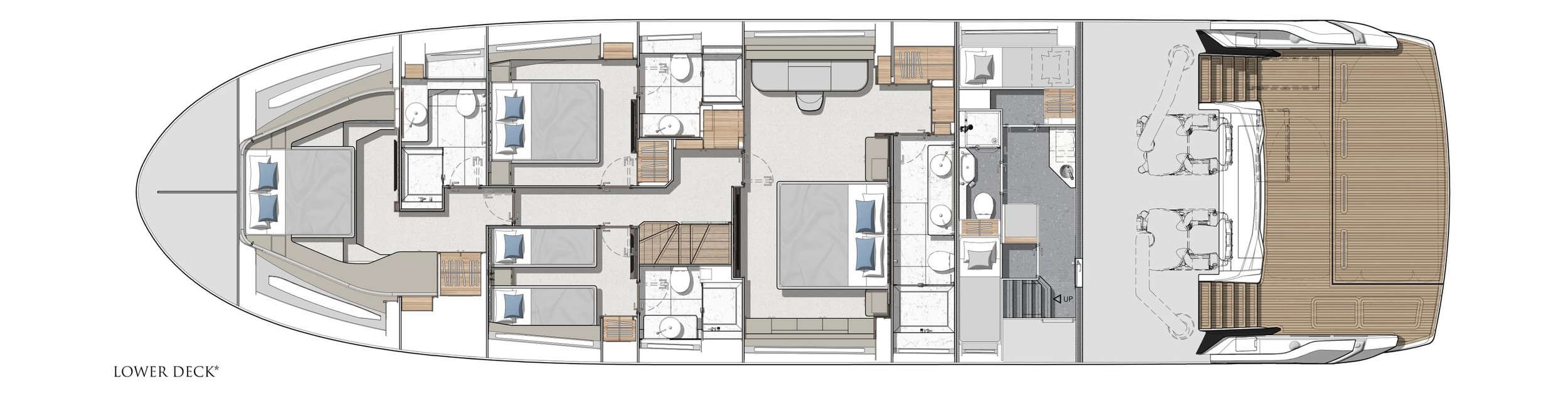 Sunseeker 82 Ocean, plattegrond onderdek met slaapkamers