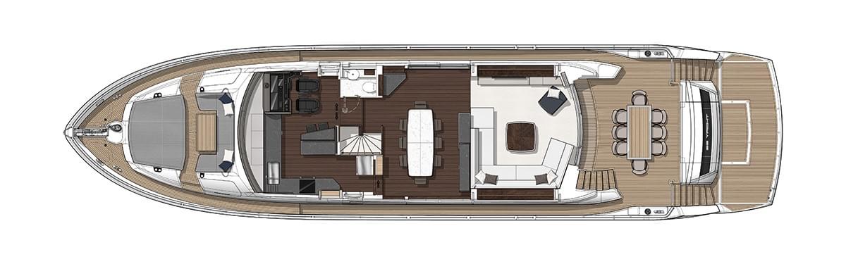 Sunseeker 88 Yacht, plattegrond boot met dekindeling
