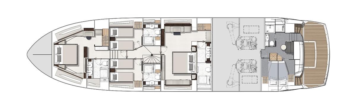 Sunseeker 88 Yacht, plattegrond indeling van jacht