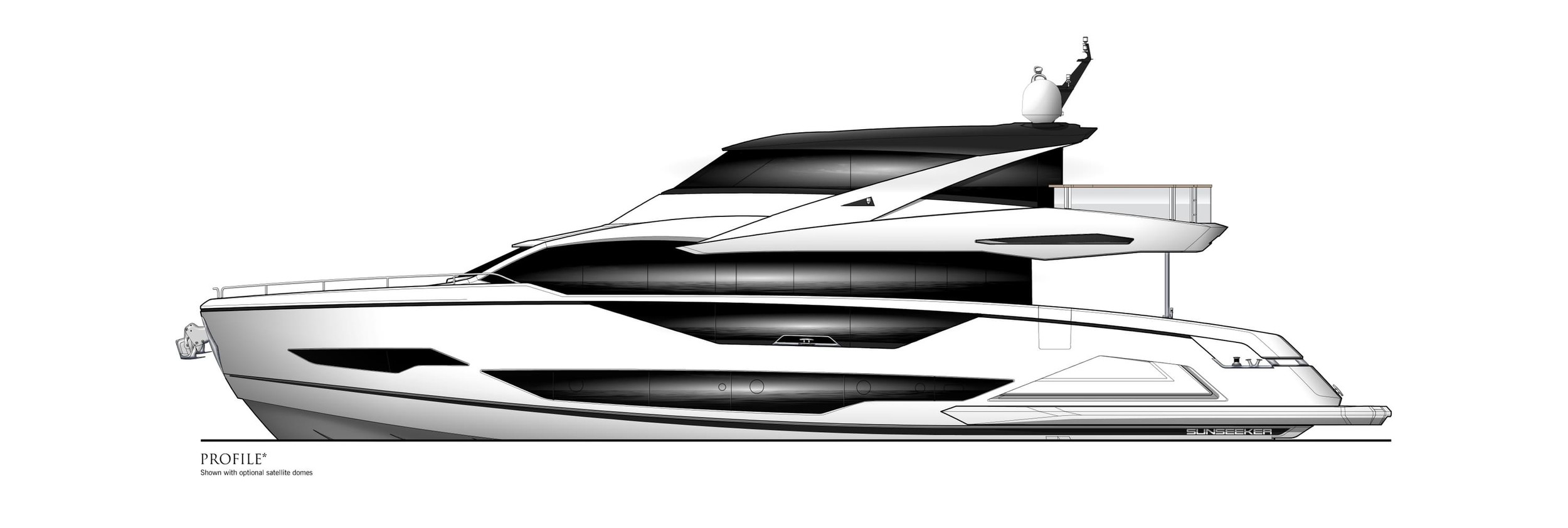 Sunseeker 90 Ocean Enclosed, technische tekening zijaanzicht jacht