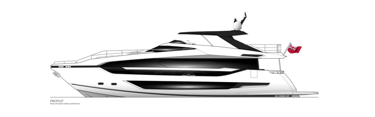 Sunseeker 94 Yacht, technische zijaanzicht tekening jacht