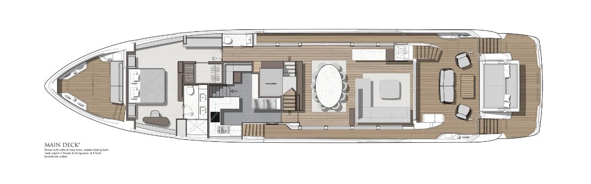 Sunseeker 94 Yacht, plattegrond hoofddek met indeling